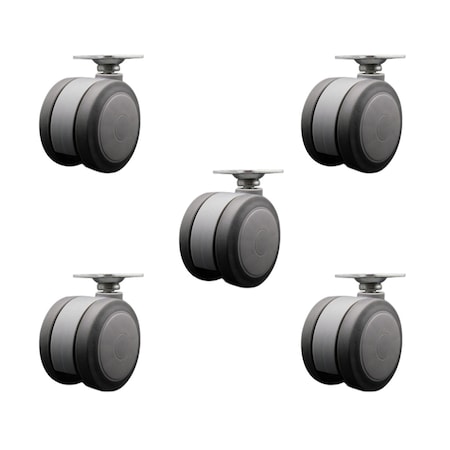 Service Caster 3'' Gray Heavy Duty Floor Safe Twin Wheel Casters Top Plate, 5PK SCC-TP02S75-TPR-GRY-5